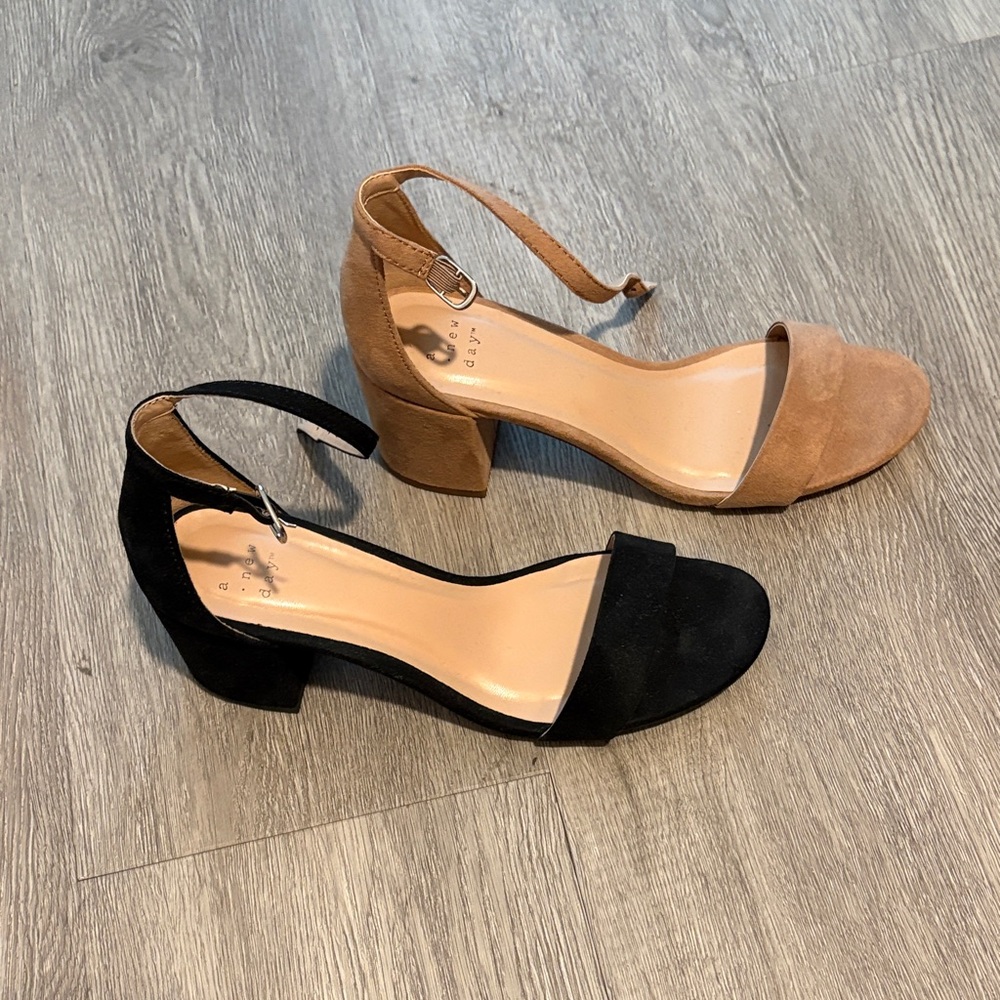 a new day Black and Tan Block Heel Sandals
